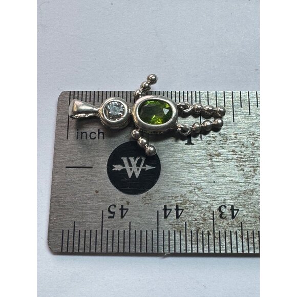 Estate Sterling Silver 925 Robot Pendant Peridot & Clear Gemstone No Chain (BOY) - Picture 7 of 8
